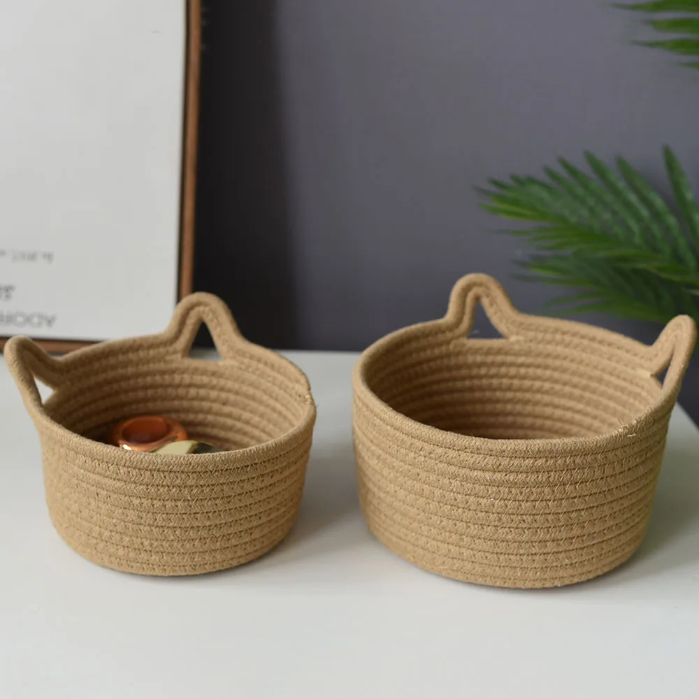 2022 new Washable Pet Bed For Indoor Cats Or Small Dogs Cotton Rope Woven Anti-slip Bottom Cat Toy Basket