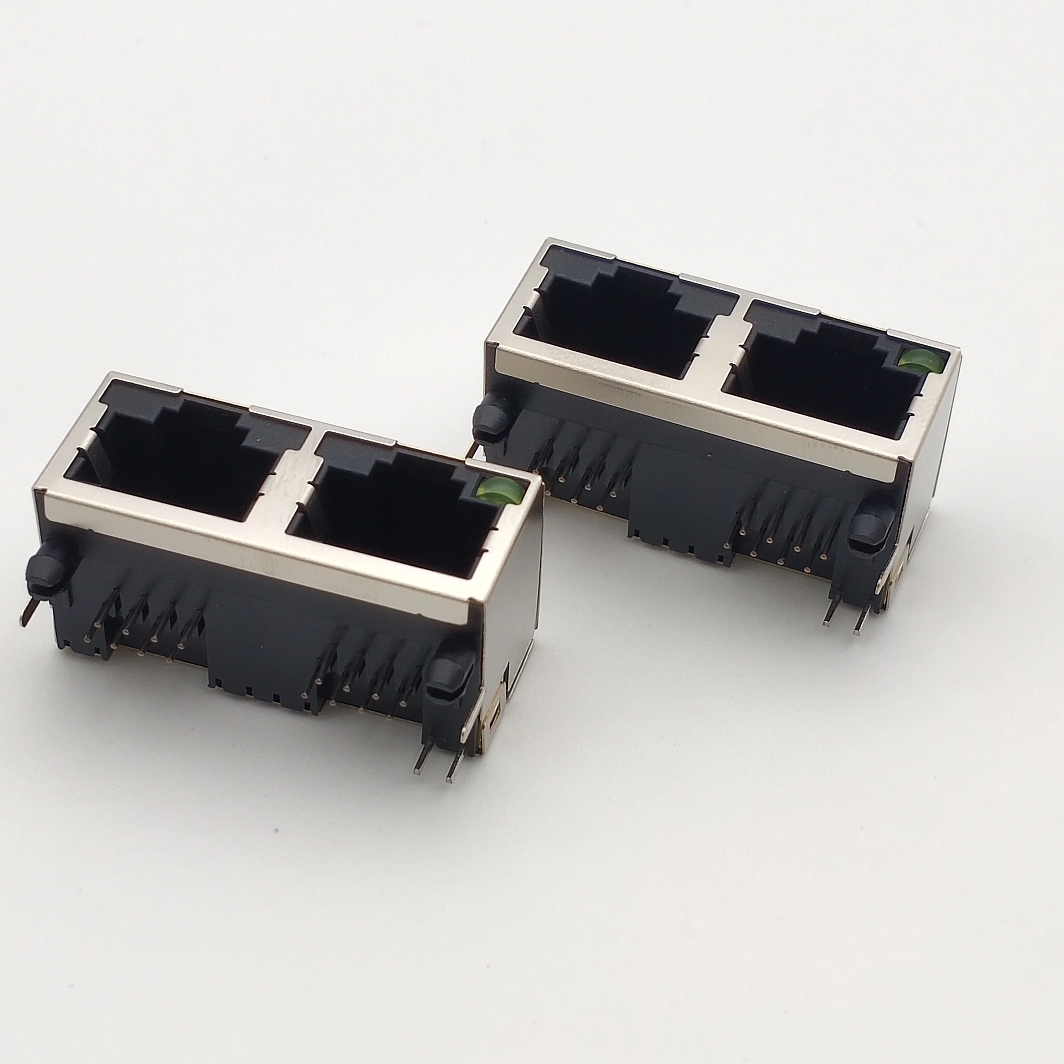 Custom Size Rj45 5J 1X2 Single green light Connector With Round Feet Yellow