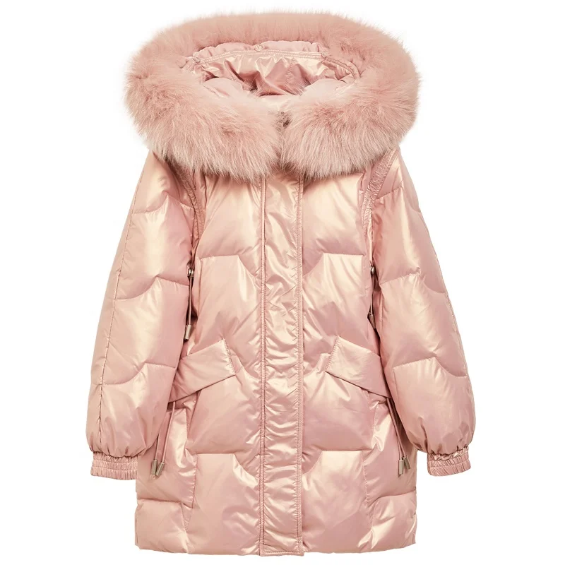 Winter Shiny Outerwear Hooded Warm Children Girls Winter Coat Kids Teenage Cotton Parkas Down jacket