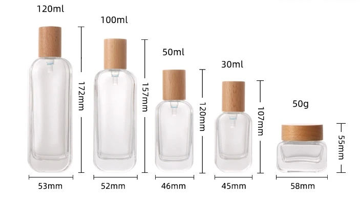Wholesale cosmetic packaging container frosted skincare set bottle glass face cream jar with bamboo lid