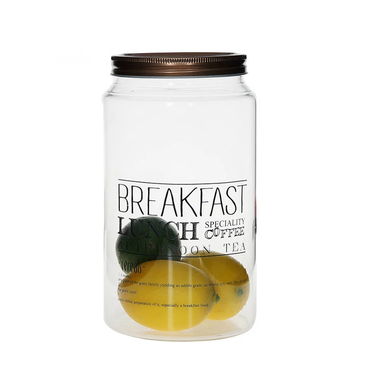 
large high borosilicate glass canister with lid and decal 