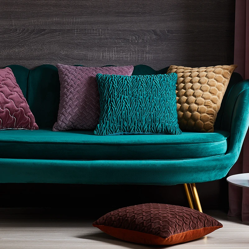 Monad High End Quality Luxury Decorative Geometric Quilted Embroidery Recycle Velvet Pillow Cushion Cover For Sofa Bed