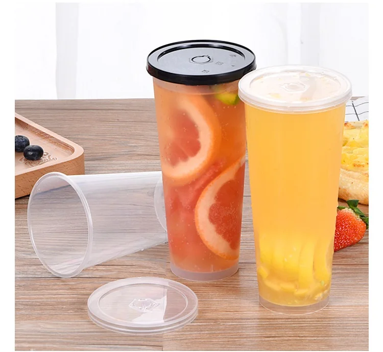 80mm PP Plastic Hard Cup Transparent and Frosted 12oz 16oz  Customize logo Printing Bubble Tea Cups Vasos De Plastico
