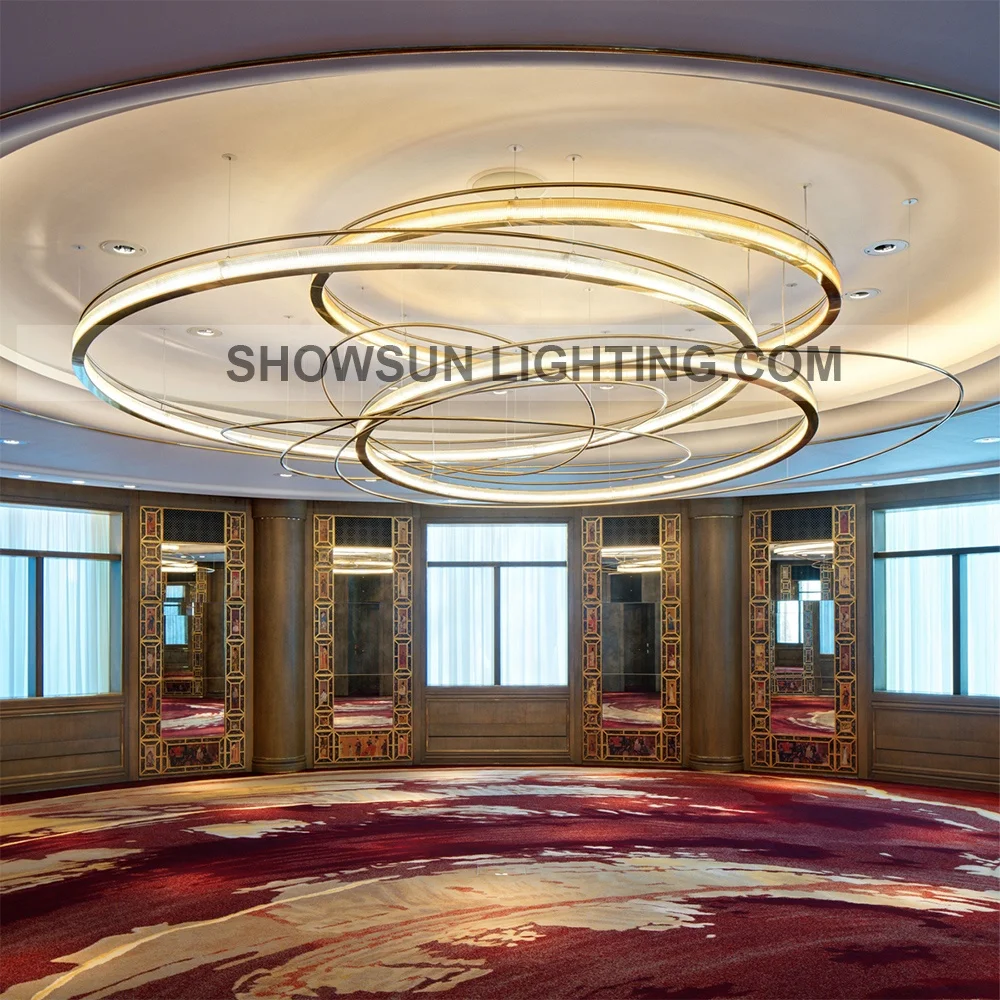 Luxury Hotel Decorative Modern Golden Rings Crystal Glass Chandelier For