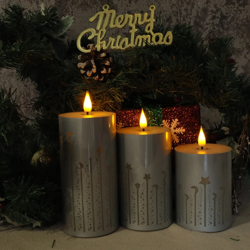 Flameless LED Yellow Pillar Candles  Real Wax Flameless Led Candle Lights Lamp High Quality Flameless D7.5*H10/12.5/15/17.5/20cm