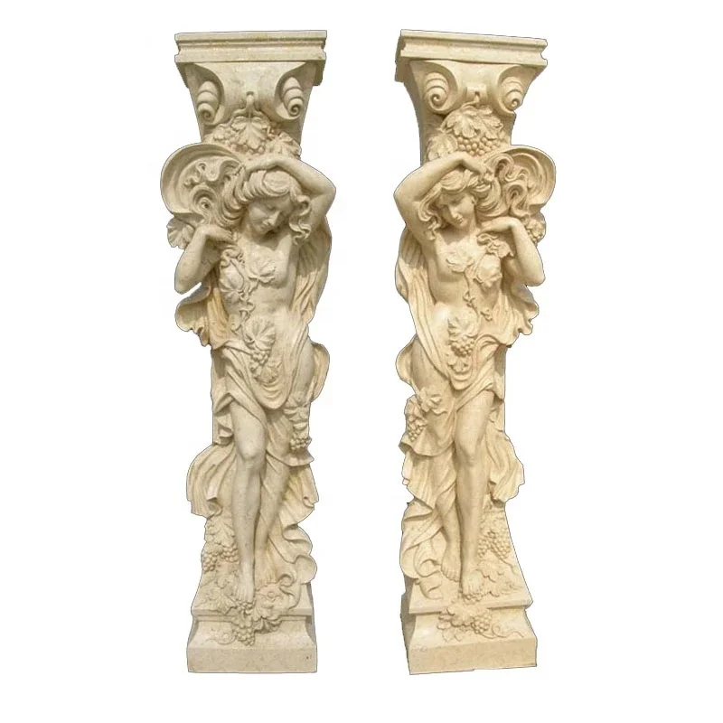 Wholesale Decorative Design Carving Large Round White Natural Marble Roman Column Pillar for Sale