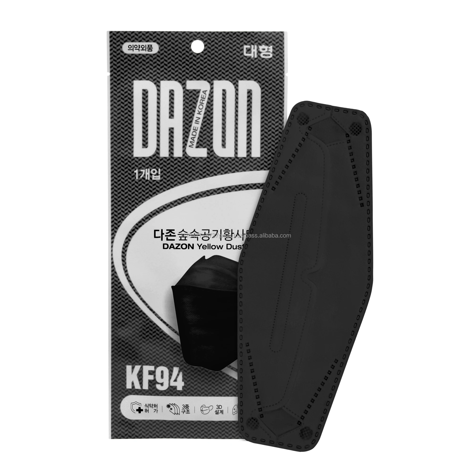 Face Made in Korea Hot Sale KF94 3D Type, Black Color(50pcs), Face Clean Nonwoven 3 Ply, Disposable Dazon KF-94 Mask Cotton