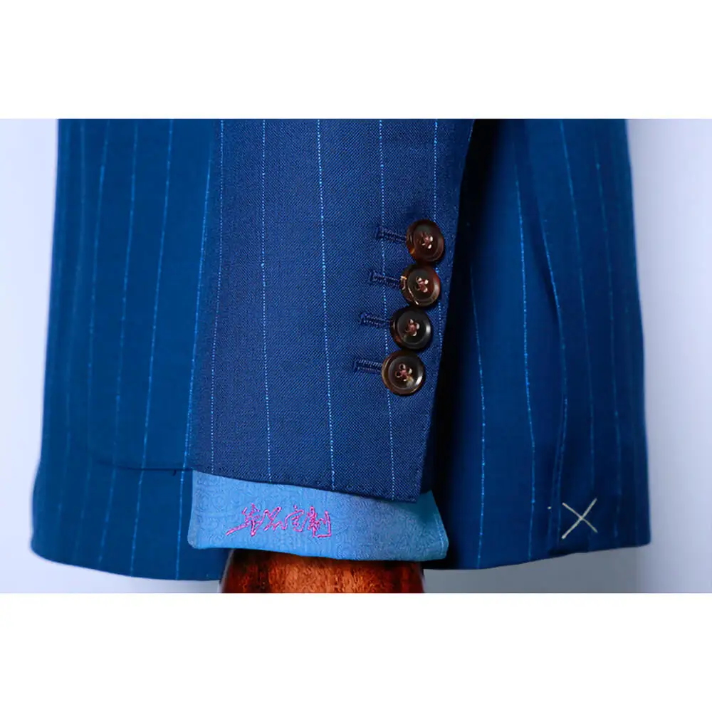 MTM made to measure  navy striped fabric hand made lapel hole italy style blazer slim suits