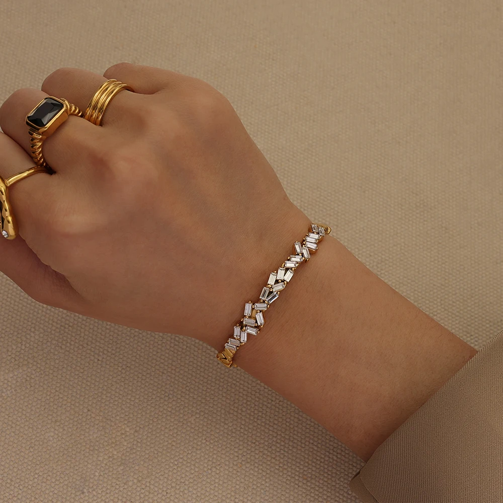 18K Gold Plated Tennis Bracelet with CZ Diamond Tennis Chain for Women Zirconia Bracelets Gift Wholesale Jewelry