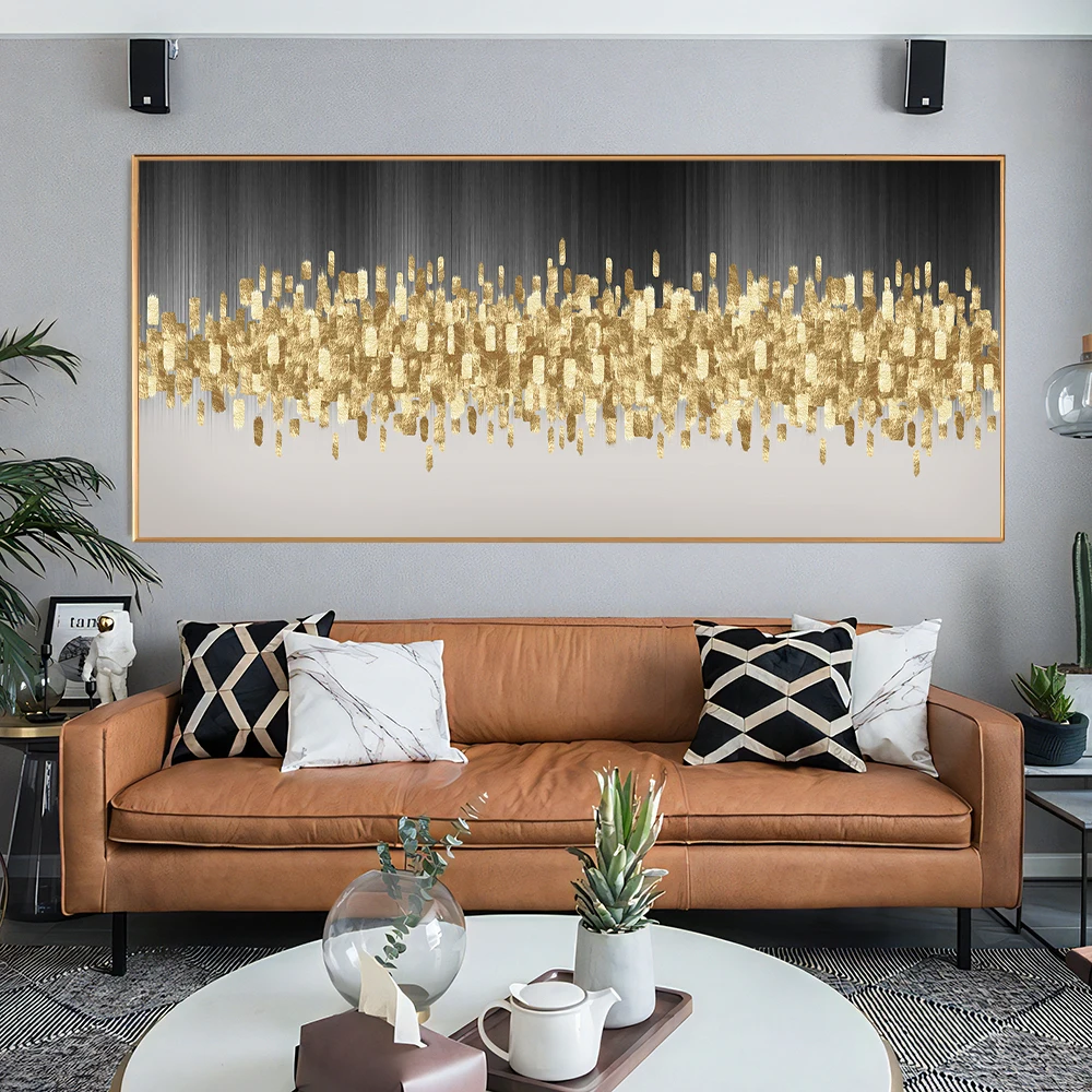 Factory wholesale large size gold foil oil painting abstract canvas wall art for home living room decoration