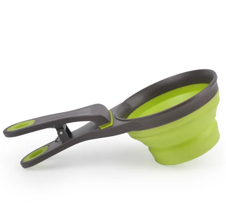 Multi-function sealing clip dog cat folded food scoop spoon pet bowls feeders