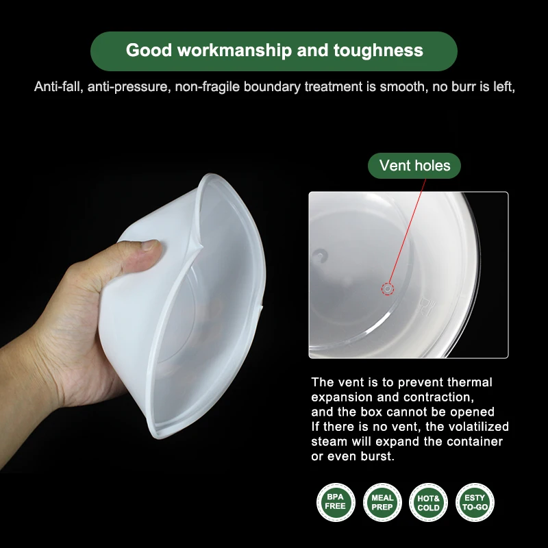 Disposable Plastic White Round Takeaway Fruit Salad Soup Food Bowl Container With Lid