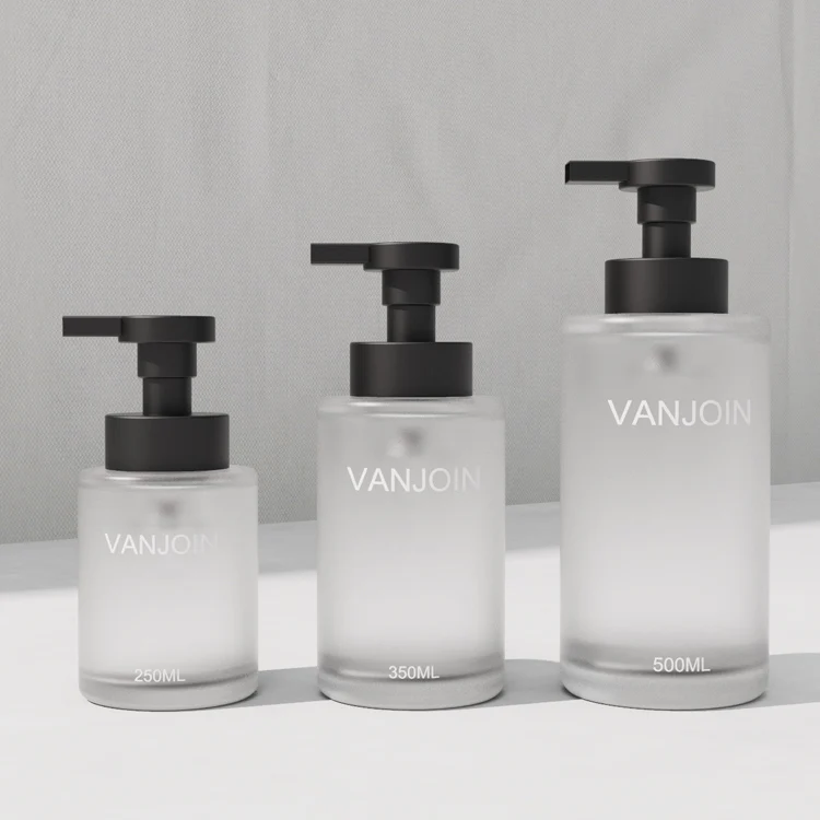 8oz 12oz 16oz Round Cylinder glass bottle with foaming pump lotion pump trigger sprayer for laundry cleaning