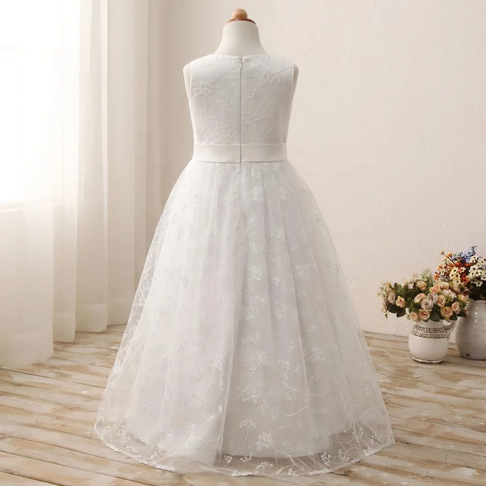 hot seller A line lace flower girl dress for wedding communion white dress