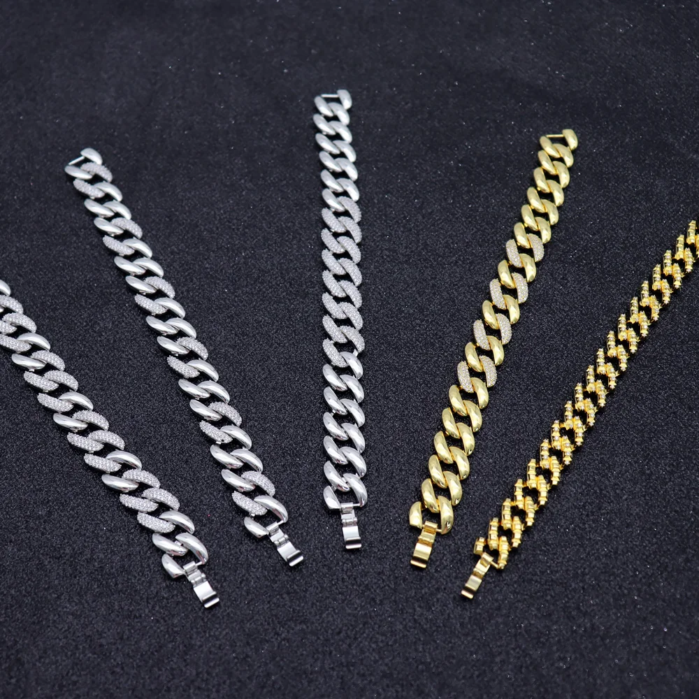 Wholesale Hot Sale Brass Cuban Link Chain Hip Hop Bracelet Men 18 Karat Gold Bracelet