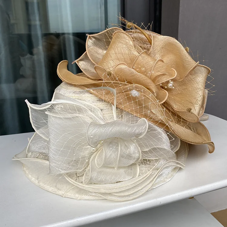 Ladies Lace Church Hat Elegant Bow Wide Brim Bucket Hats Kentucky Derby Fedora women Summer hat