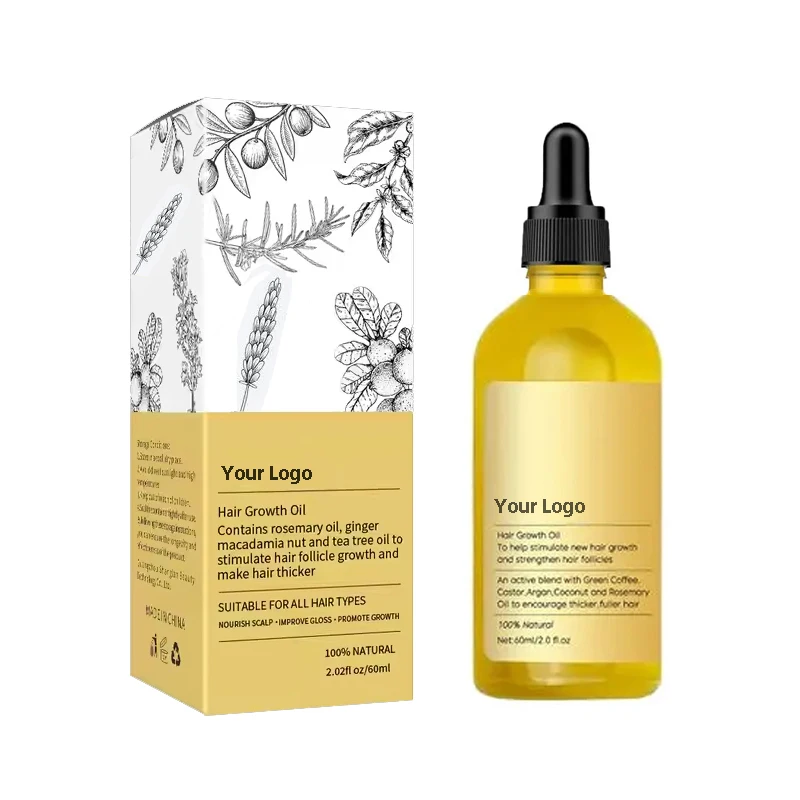 Private Label 100% Natural Organic Scalp Care Castor Almond Oil Black Men Women Serum Fast Pure Wild Rosemary Hair Growth Oil