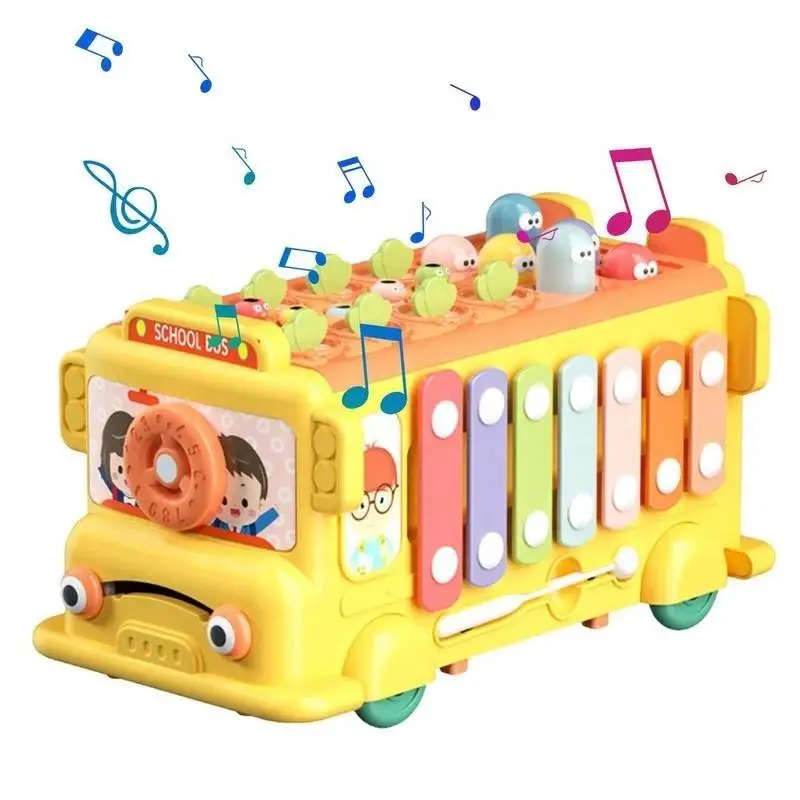 Early Education 6 In 1 Multi Functional Bus Car Toy Whack A Mole Xylophone Sensory Montessori Activity Toys For Baby