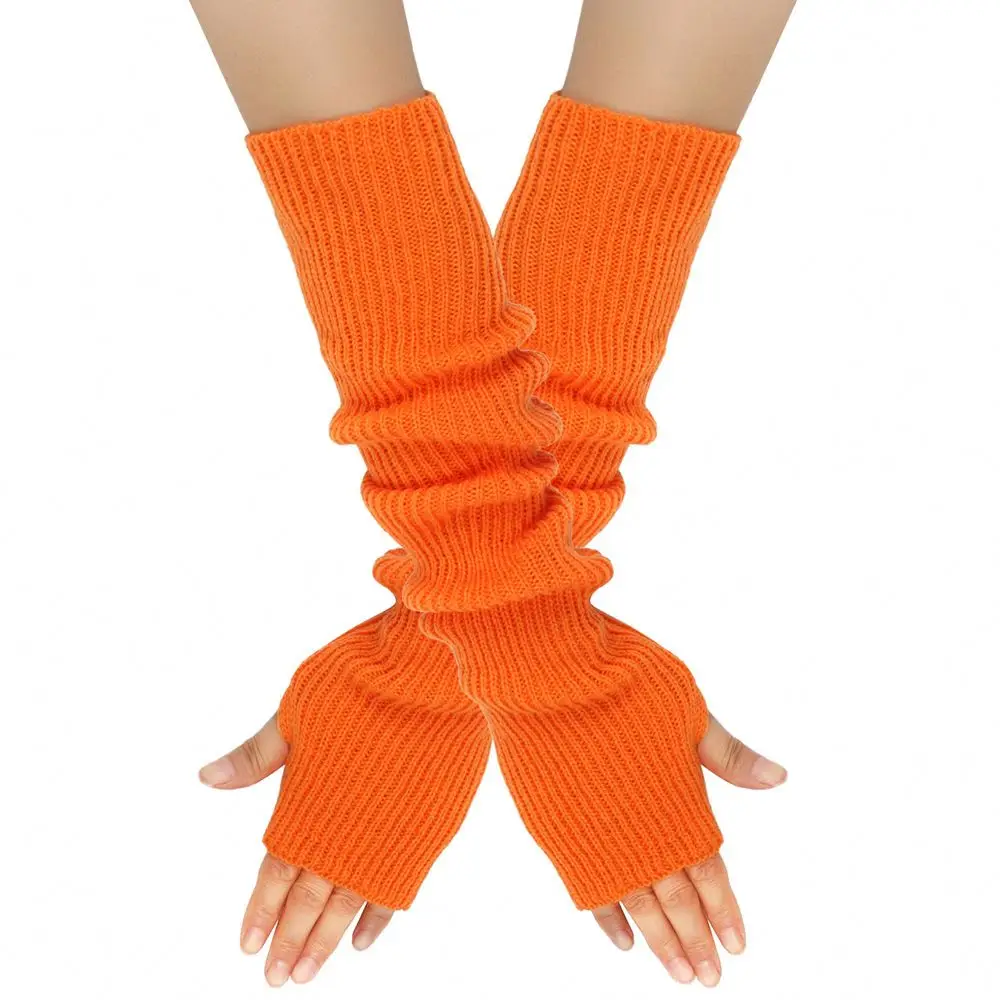 I-0061 Long Cuff Half Finger Gloves Wool Acrylic Knitted Gloves Ladies Adult Kids Elastic Magic Winter Gloves
