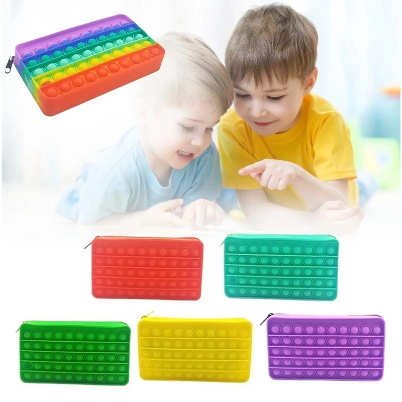 Оптовая продажа, Радужный силиконовый пенал для карандашей для детей