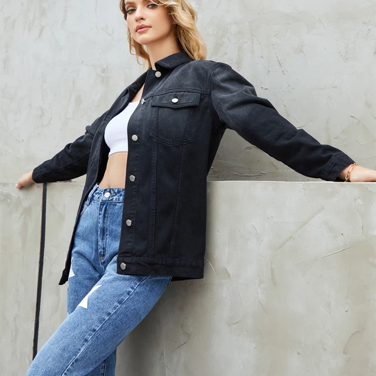 Wholesale jean black denim jacket fashion casual solid gradient color denim jackets button breathable washed techniques autumn