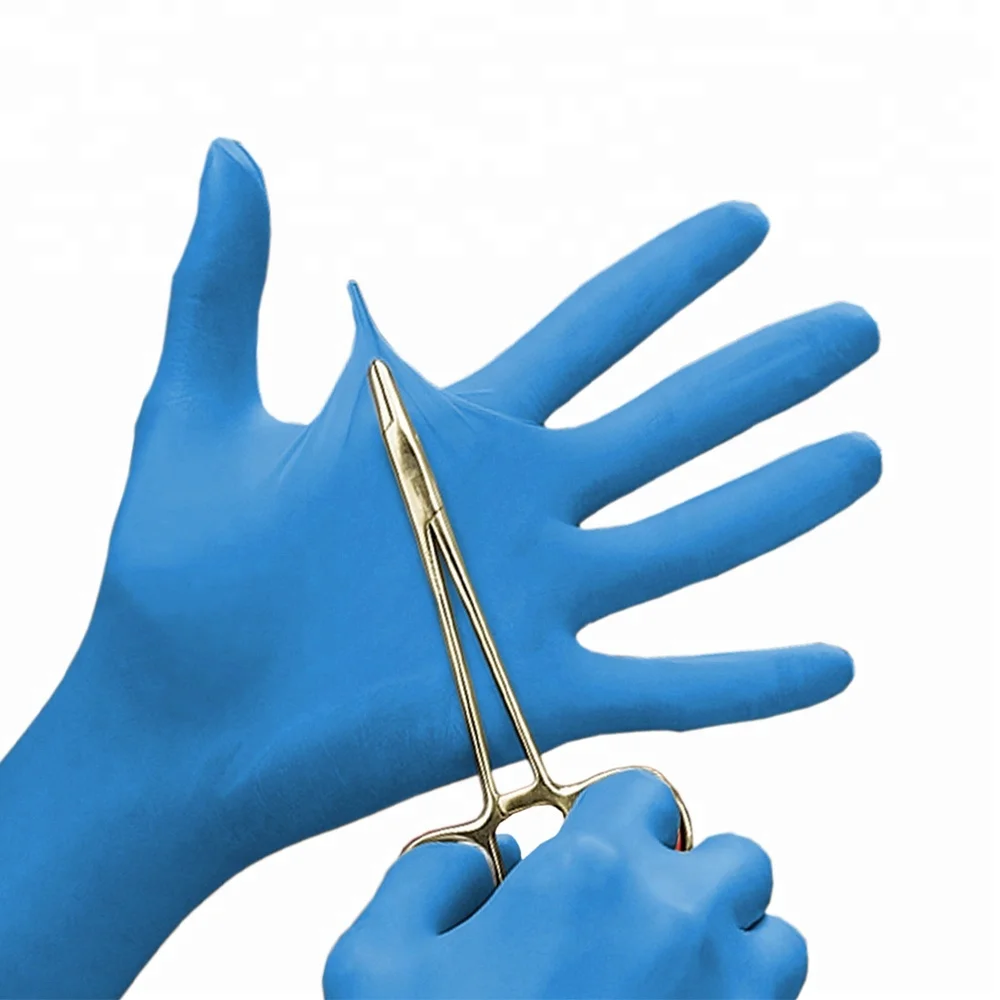 Blue Color medical disposable nitrile exam gloves