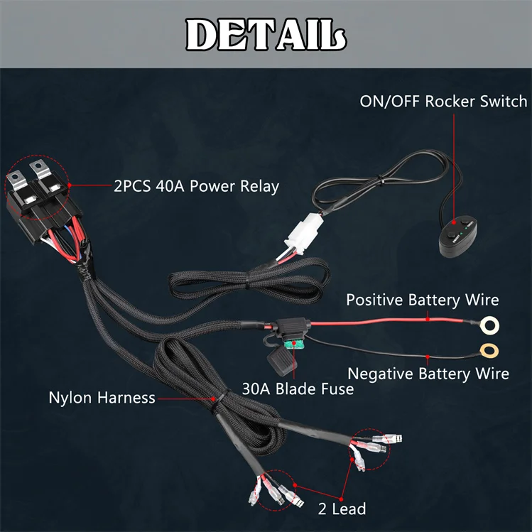 On Off Switch 120W 18AWG Dual Relays Fuse Drl Led Fog Driving Lights Wiring Harness