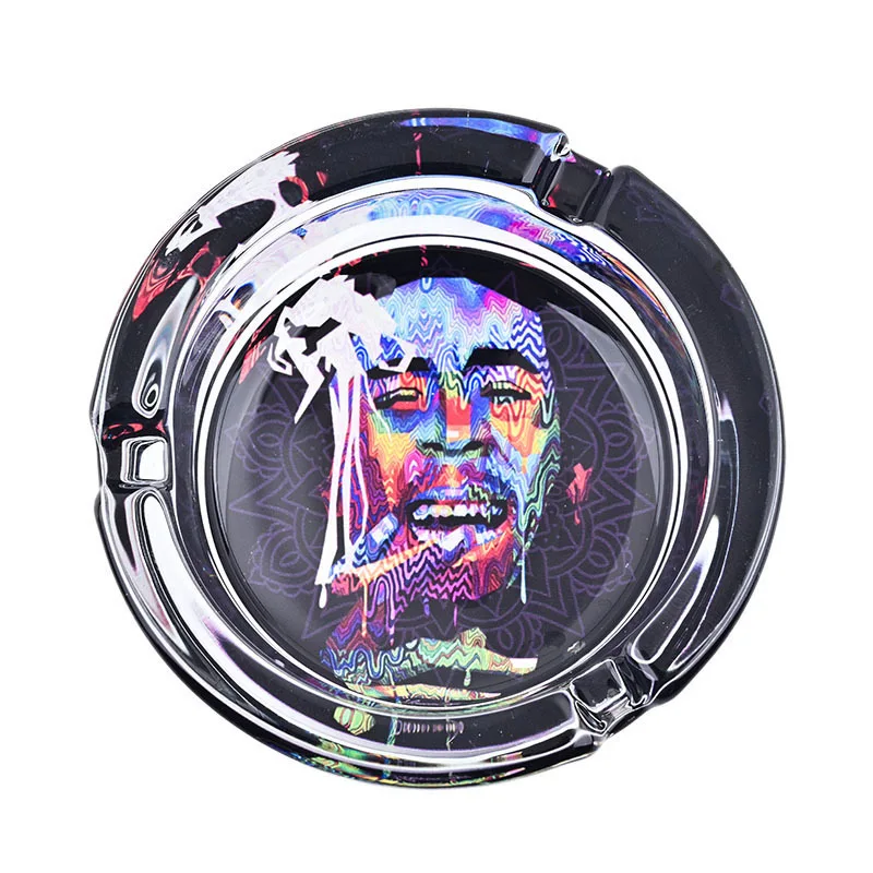 Hot Wholesale Custom Design Logo Ashtray Smokeless Round Pocket Glass Cigar Ashtray