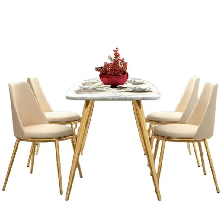 
Modern dining table and chair gold plated dining room furniture 