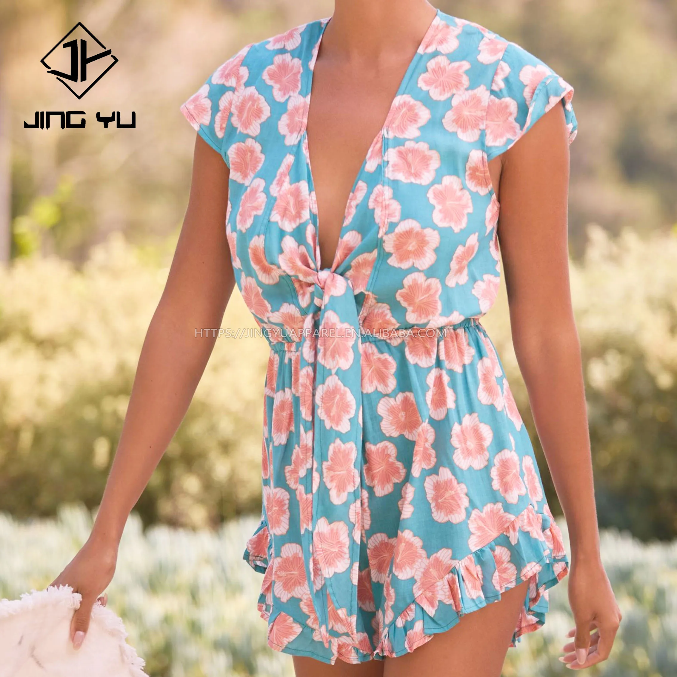 Hawaii Hot Selling Knee Length Dress Custom Printed Elastic Shirred Tops Beach Hawaiian Linen Rayon Dress women