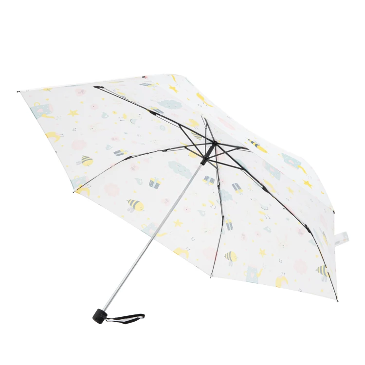Mini 19 inch 7 Ribs Custom with Logo Printing Little Size Light Green Umbrella with Flower Prints 3 Folding Sun Umbrella