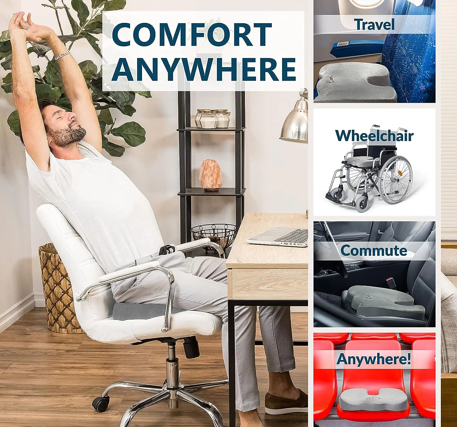 Gel Enhanced Seat Cushion Non-Slip Orthopedic Gel & Memory Foam Cushion for Tailbone Pain - Office Chair Car Seat Cushion