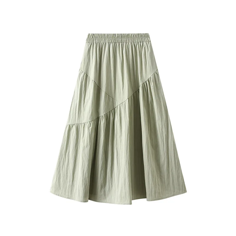 Summer Vintage Stitching Pleated Maxi Cotton Skirt