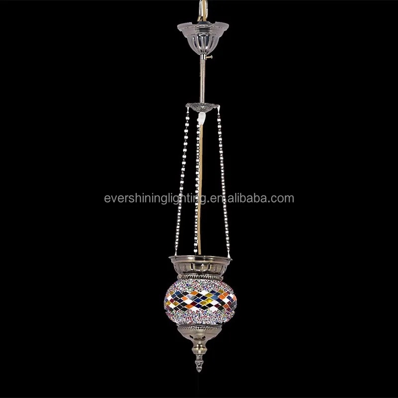 Turkish Moroccan Boho Mosaic Hanging Ceiling Lamp Light Pendant Multicolor Glass Globe for Bedroom Home Decor Living Room