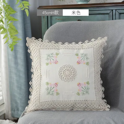 Vintage Hand-crocheted Cotton Thread Hollow Woven Blend Set Square Lounge Chair Knitting Sofa Decorative Pillow Case