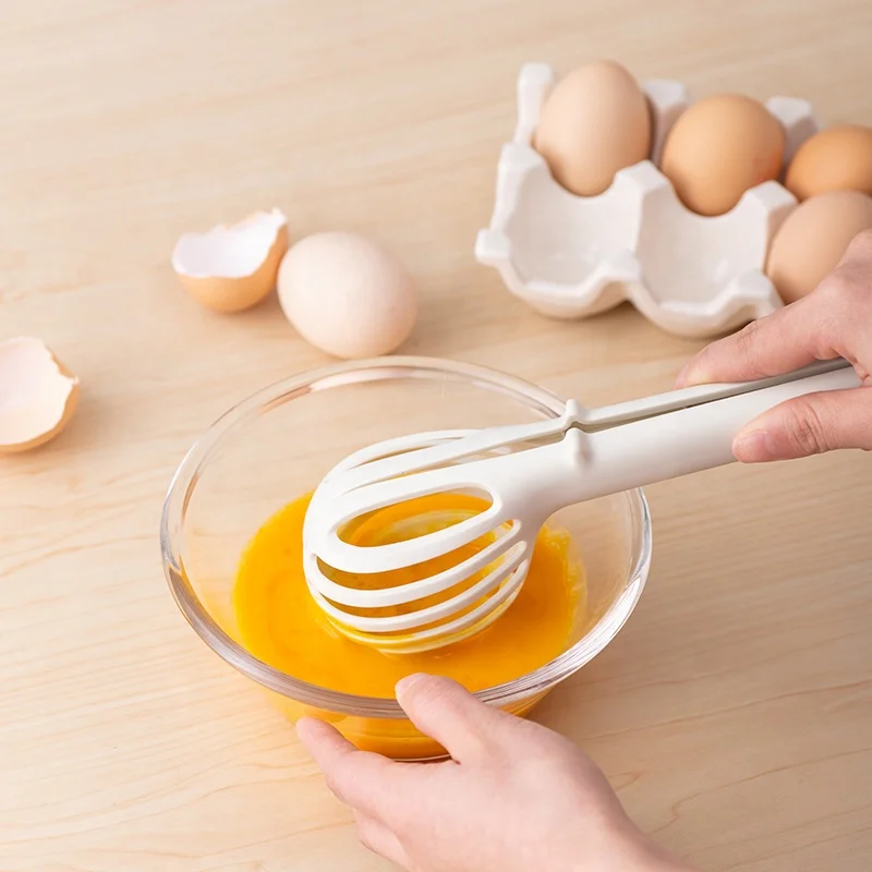 Pinmoo Kitchen New Plastic 3 In 1 Egg Beater Whisk with Pastry Food Tong Egg Clip Tong