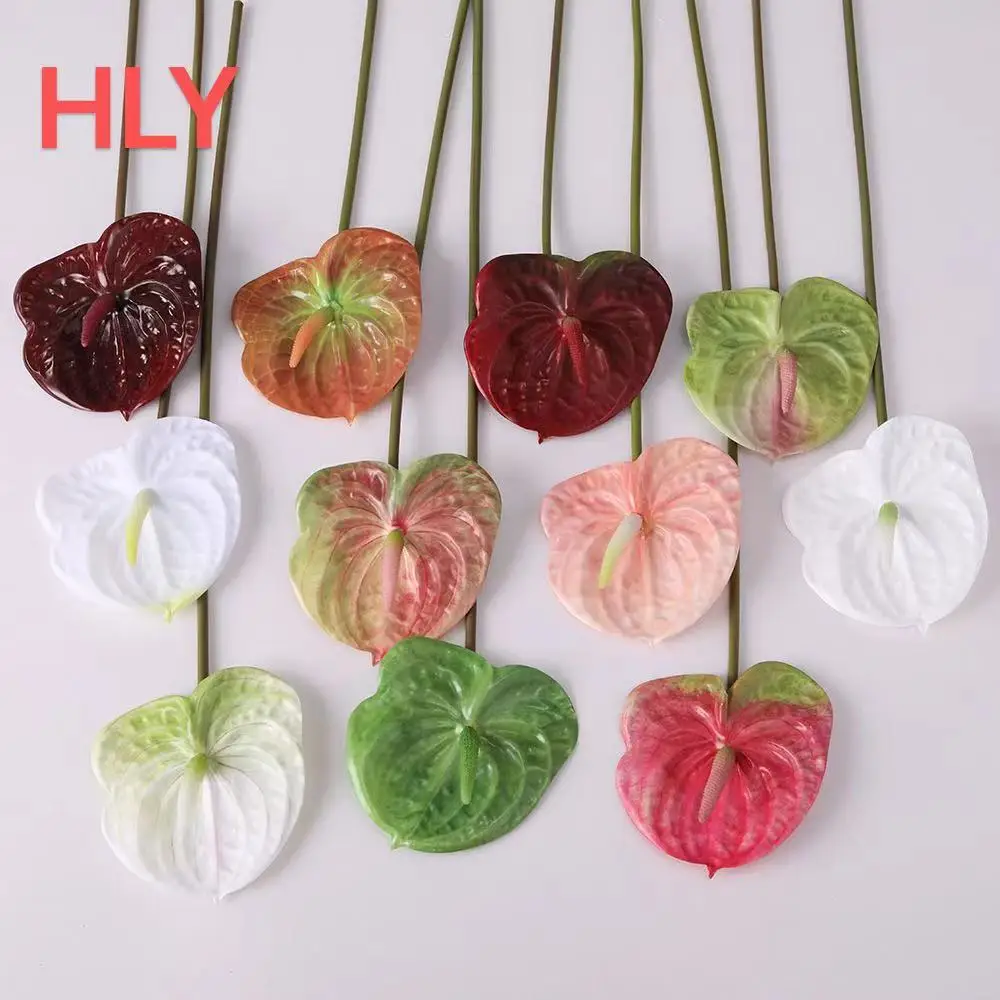 HLY Hot Sale Decorative Flowers Artificial Real Touch Anthurium for Flower Arrangement