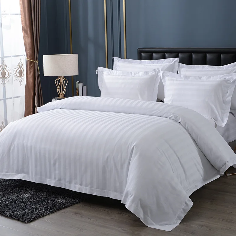 Custom wholesale hotel 300TC cotton white satin hotel linen bedding sets