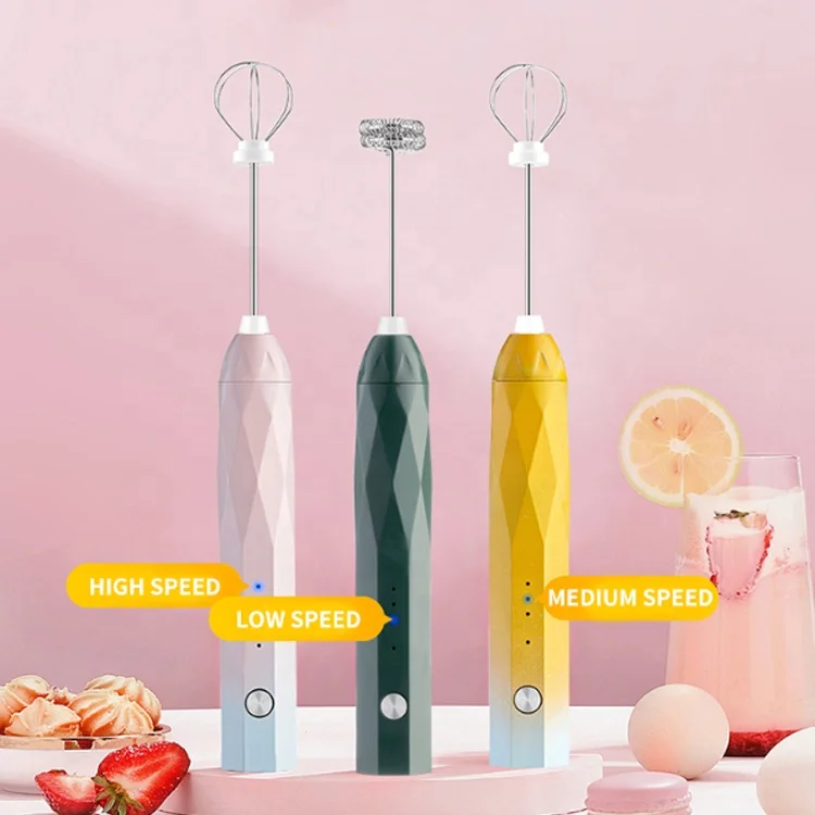 New Arrival Colorful Hand Held Rechargeable Milk Frother Mixer 3 Speeds Electric Drinks Milk Frother Foamer for Lattes