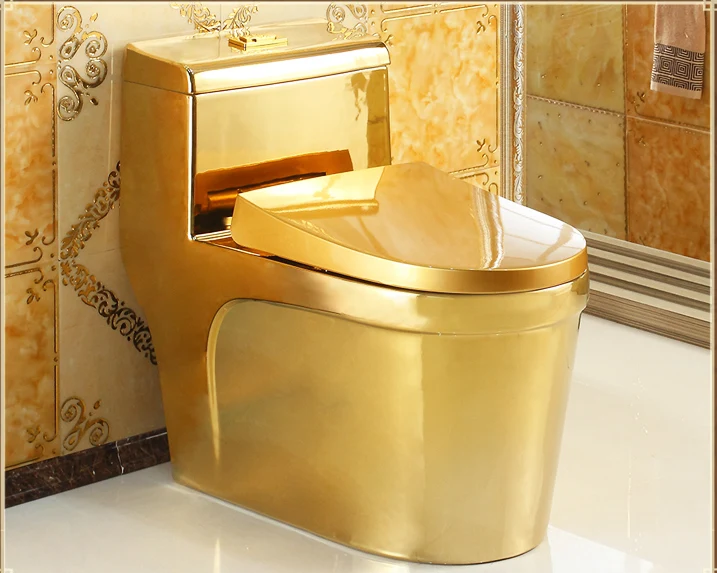 Good Quality Luxury Golden sanitary ware one-piece luxury colored bathroom toilet gold washdown WC ceramic