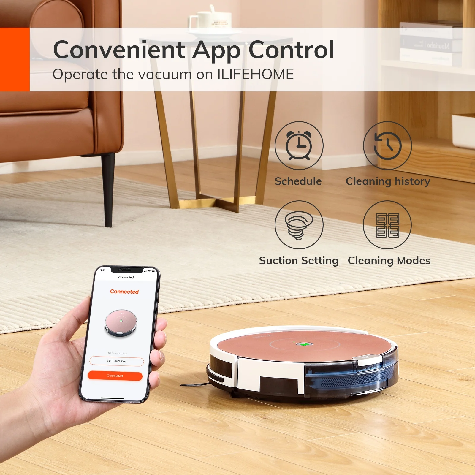 ILIFE A80 Plus Vacuum and Mop APP Control Brushless Motor Carpet and Floors 1000pa Robotic Vacuum Cleaner Mop