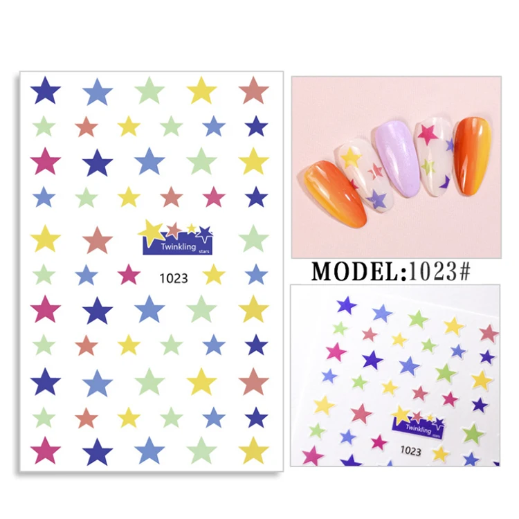 Asianail Colorful Design 3D Nail Stickers Hollow Star Heart Self Adhesive Sticker Decals For Nail Art Decoration