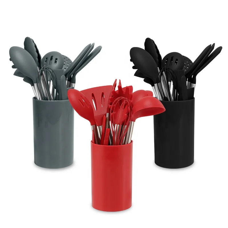 
Amazon silicone kitchen Accessories utensils set 14 pieces nonstick cooking Tools kitchen utensils with Stainless Steel Handle 