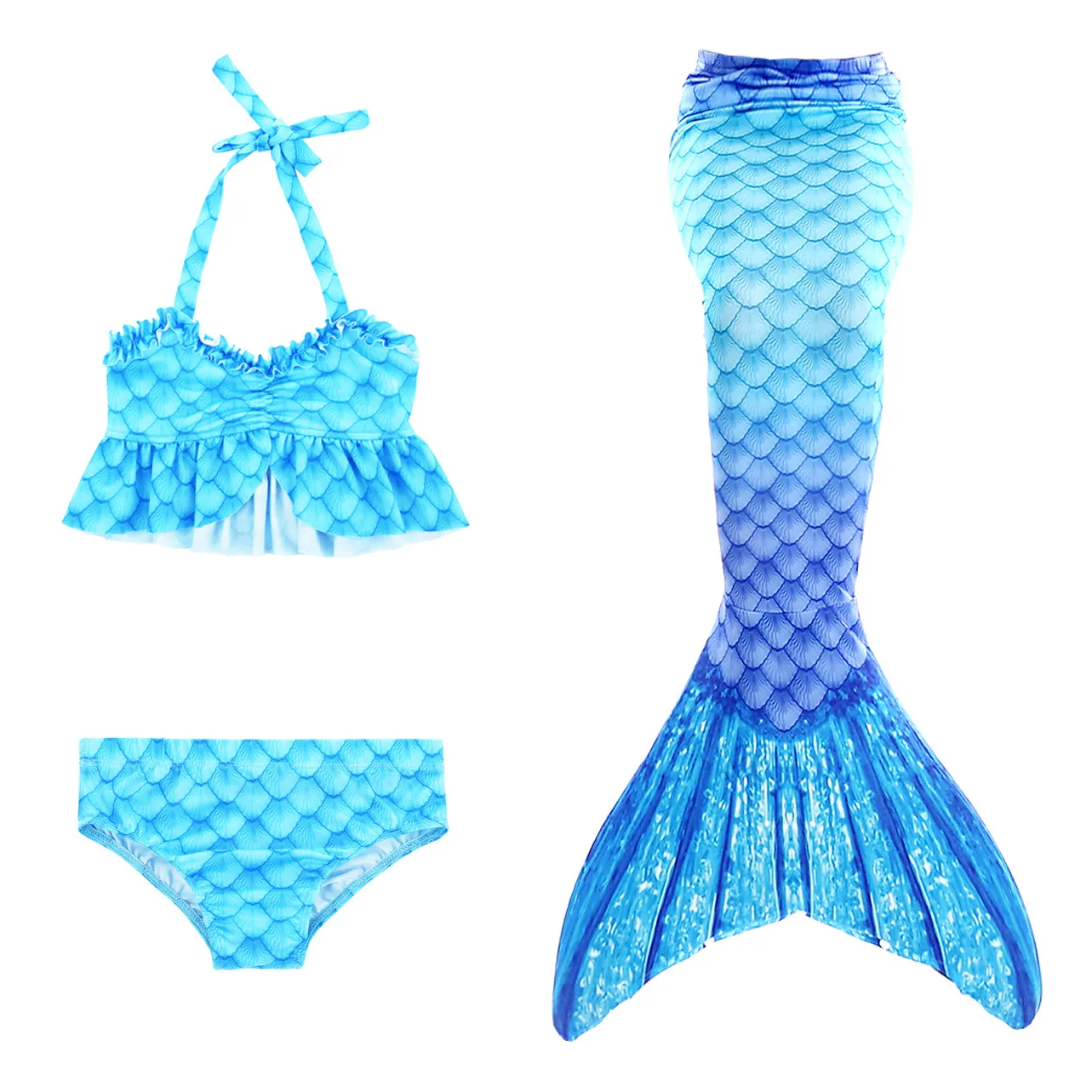 3Pcs Girls Swimsuit Mermaid Tails for Swimming Princess Bikini Bathing Suit Set