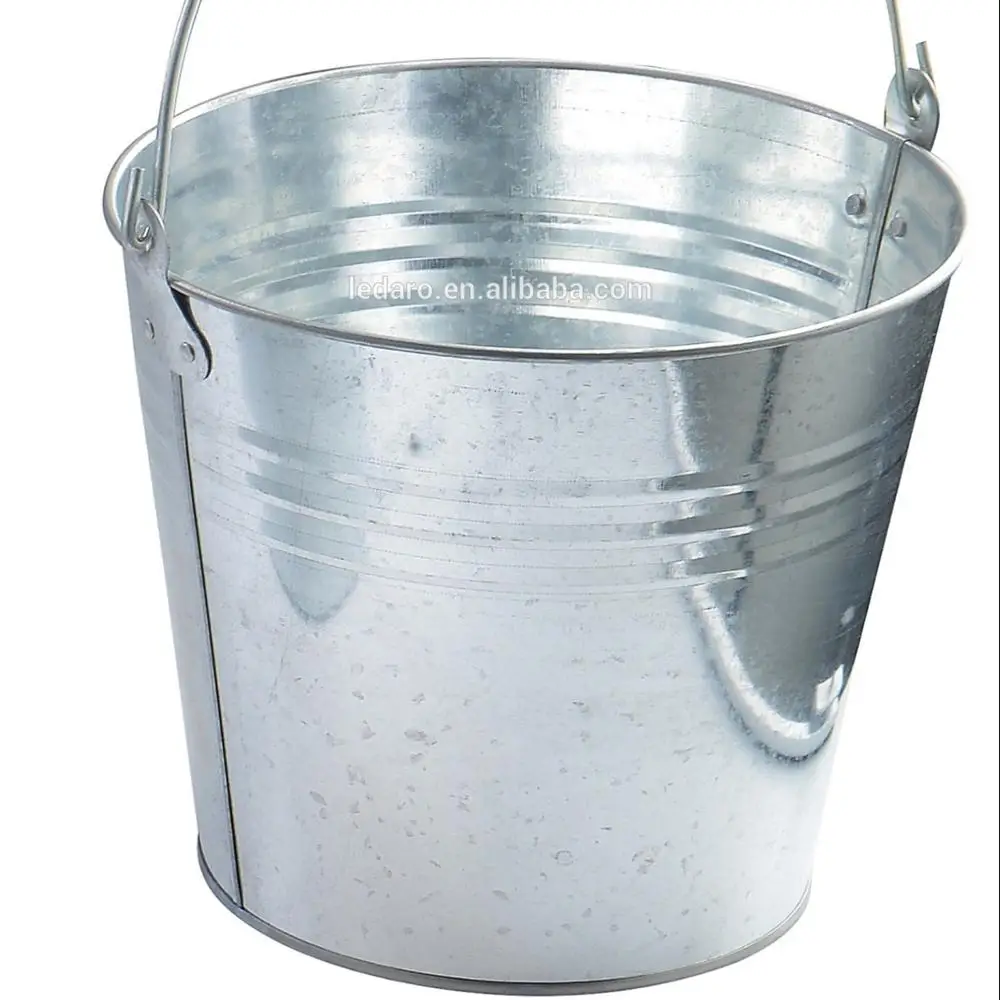 Heavy Metal Round Natural Galvanized Steel Pail Bucket for Wedding Decorations Centerpieces10L
