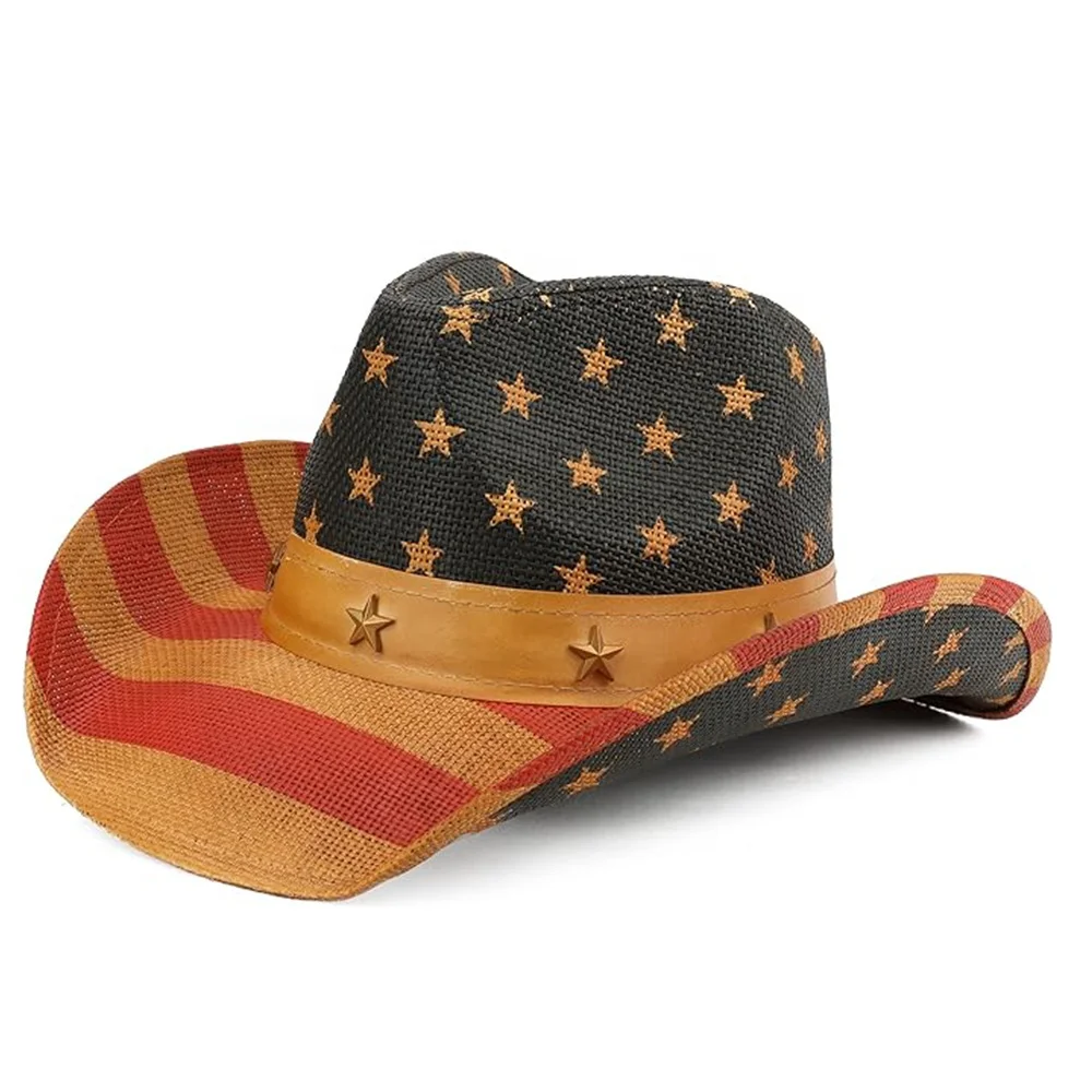 Wholesale woven custom printed designer distressed sombreros para hombre para el sol cowboy straw hat with elastic band