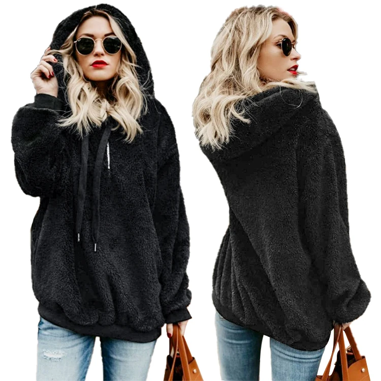 Hight Quality 280GSM Heavy Fabric Oversized Sherpa Wool Fluffy Hoodies Sweatshirt for Women