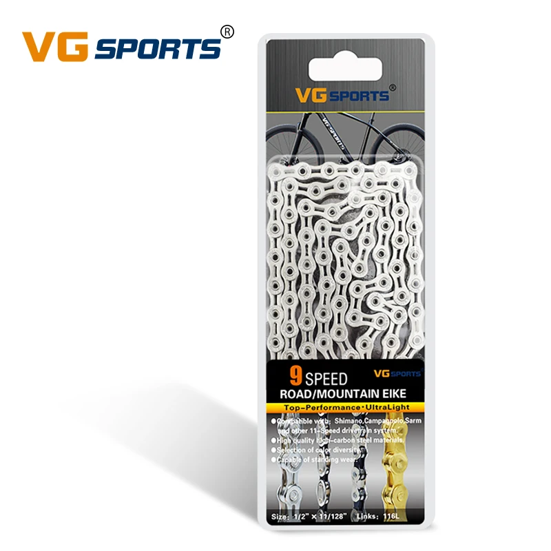 
VG Sports Ultralight 9 Speed Bicycle Chain Bike Chain Full Hollow 116L Silver MTB Mountain Road Bike Chains 