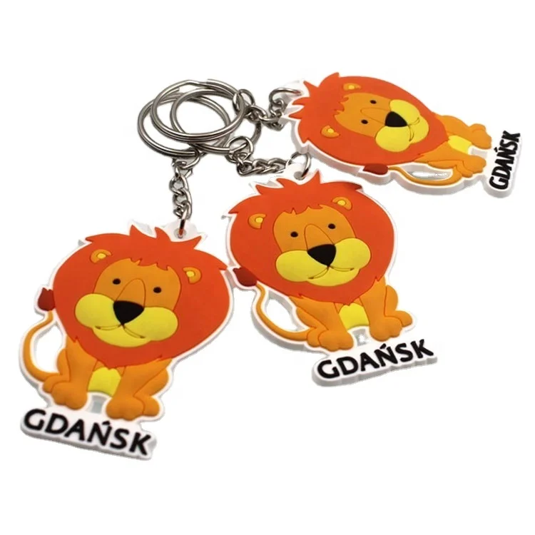OEM customized design key chain cheap gift keyring custom 3D cartoon lion shape soft PVC rubber advertising keychain