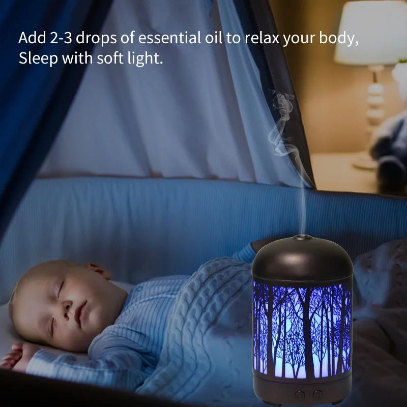 Wholesale 100 Ml Air Essential Oil Humidifier 7 Color Forest Pattern Metal Aroma Diffuser For Home